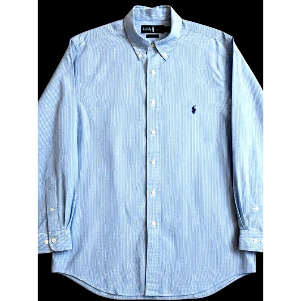 VTG Polo Ralph Lauren pin Stripe Shirt 18 34/35 Yarmouth Oxford Blue Preppy 4XL